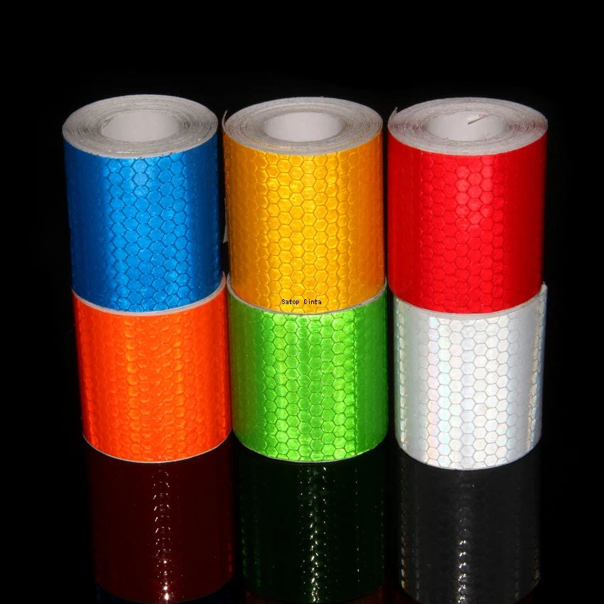 1 Inch Reflective Car Stickers – 50pcs Outdoor Waterproof Warning Tapes – White, Red, Fluorescent Yellow Safety Reflectors – Adhesive Strips for Bicycle, Helmet, Car Bumper, Truck, Trailer – High Visibility Night Safe