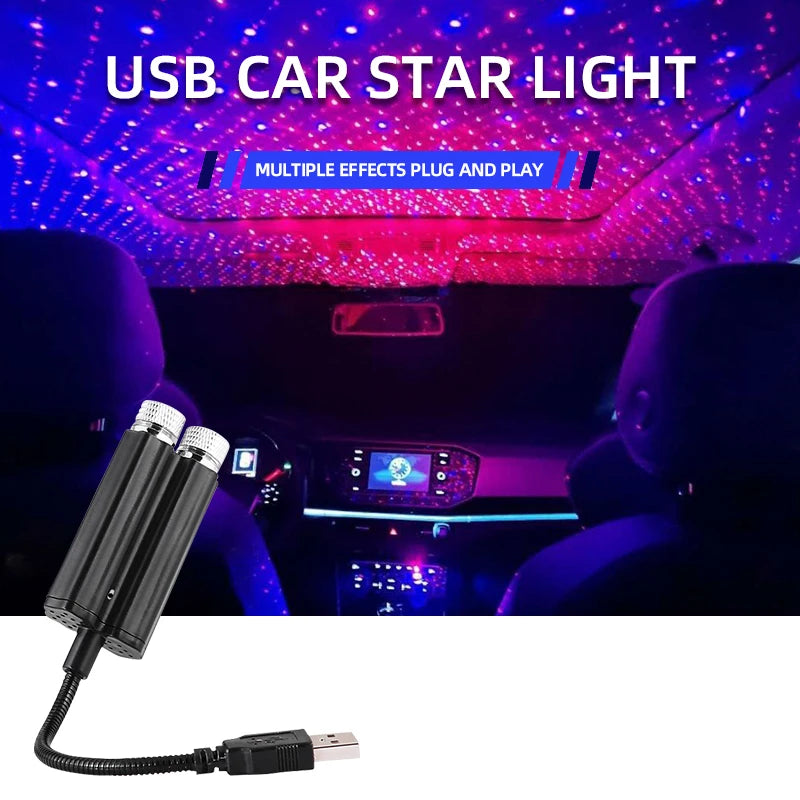 1pc Car Interior Star Light, USB LED Starry Sky Atmosphere Projector – Galaxy Nebula Roof Light for Car Decoration, Night Party Lamp – Cool Auto Accessory for Romance, Kids, Parties