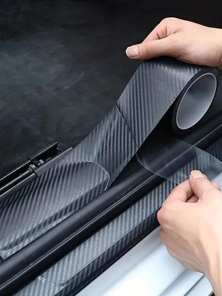 3D Carbon Fiber Sticker Paste – Car Threshold Protective Film Anti-Scratch Waterproof Matte Black Nano Sticker – Self-Adhesive Protection for Door Sills, Bumper, Side Skirts, Interior Trim – 30cm x 100cm Roll