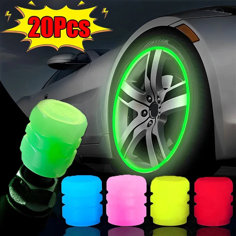 Luminous Valve Caps – Fluorescent Glow-in-the-Dark Car Tire Valve Caps for Night Visibility – Universal Fit for Cars, Motorcycles, Bicycles – Glowing Wheel Nozzle Covers – 4-Pack / 2-Pack Auto Accessories