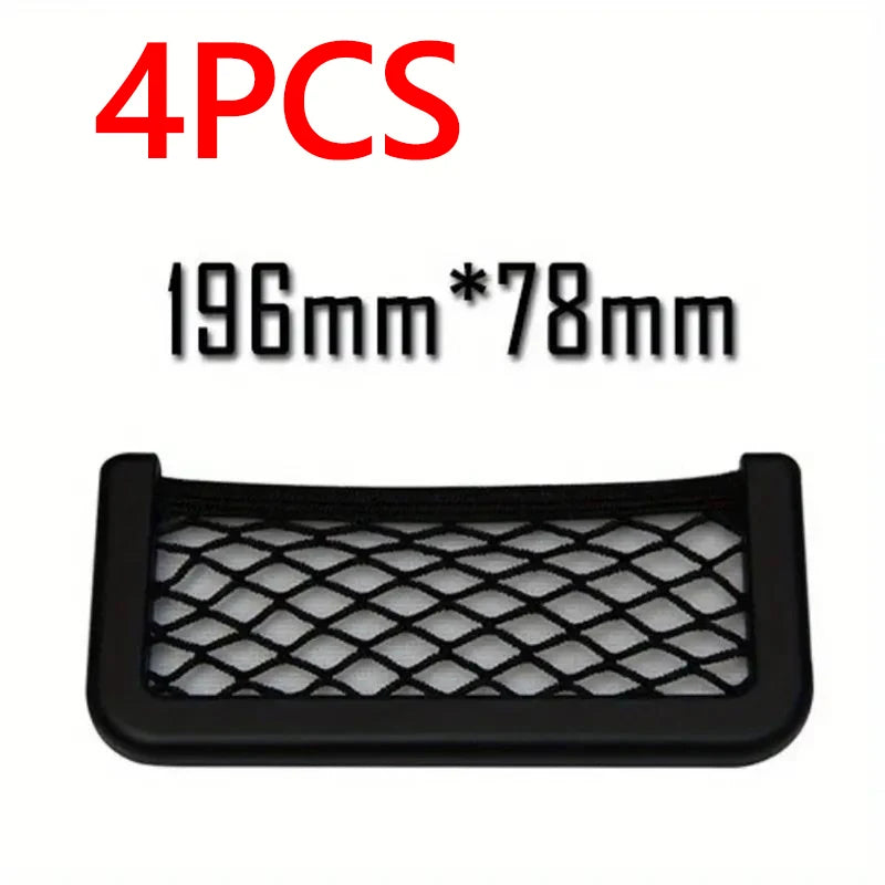 Car Storage Bag Nets, Adhesive Auto Seat Organizer – 15-20cm Resilient Door Side Net Pocket – Multifunctional Car Styling Storage Nets for Phones, Maps, Bottles – Interior Accessories