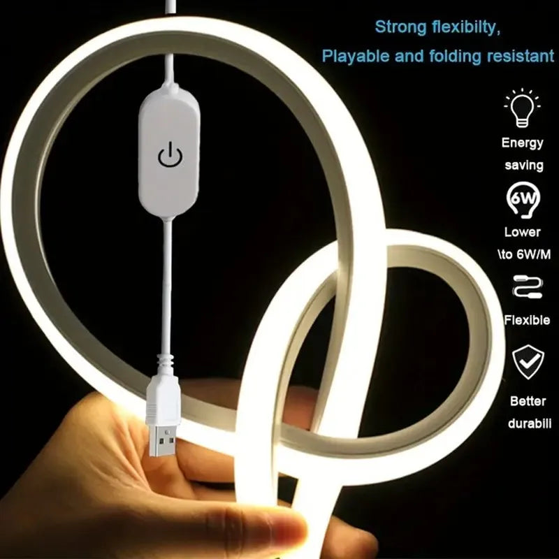 USB LED Strip Neon Light, DC 5V Dimmable Flexible Silicone Tape – Touch Sensor Waterproof Neon Sign Strip for Party, Wedding, Birthday Decor – Outdoor/Indoor Decorative Lighting