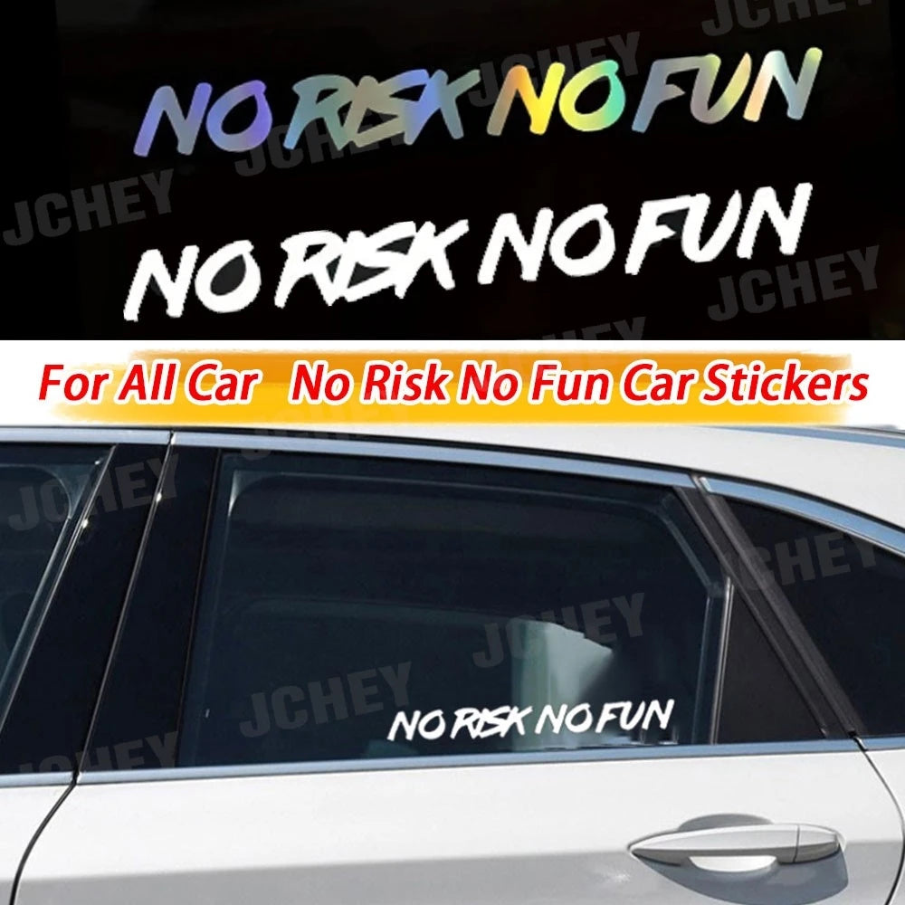 "No Risk No Fun" Car Sticker Decal – 22cm x 2.4cm Black & White Vinyl Graphic – Funny Creative Saying for Car Window, Bumper, Truck, Laptop – Weatherproof Novelty Auto Accessory
