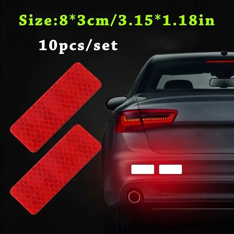 10Pcs Car Bumper Reflective Safety Strip Stickers – Enhance Night Driving Security & Style! Red/White High-Visibility Reflective Tape for Auto Bumper, Trunk, Doors, Motorcycle – Waterproof Weatherproof Decals