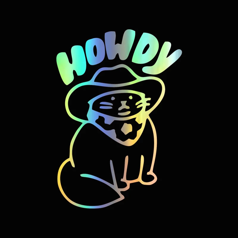 Funny Howdy Cat Car Decals – Hilarious Western Cowboy Cat Design Vinyl Sticker, Waterproof & UV Resistant for Car Window, Bumper, Laptop, Water Bottle, Phone – Novelty Auto Accessories Decor