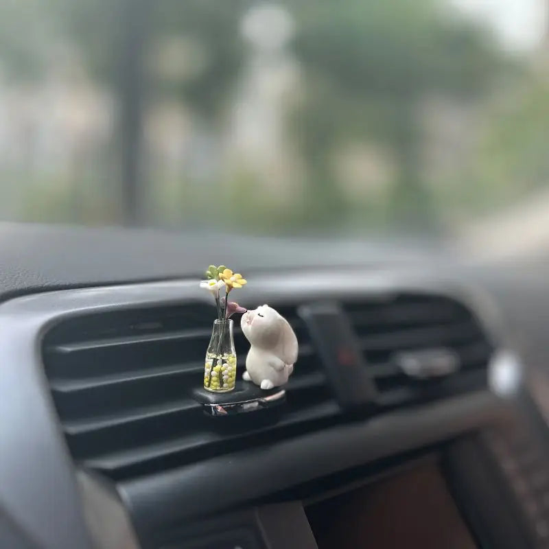 Cool Car Decoration Bunny with Little Daisy, Trendy Rabbit Doll for Car Interior – Stylish Console Ornament, Rearview Mirror Pendant – Aesthetic Car Accessories Gift for Women Girls
