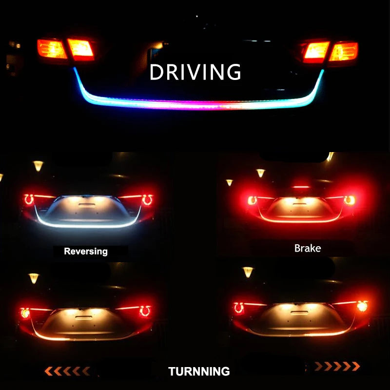 47 inches Colorful Dynamic LED Strip – Car Rear Trunk Tail Light with Multiple Modes – 12V Additional Brake, Turn Signal, Reverse Warning Lamp – Flowing Sequential Waterproof Flexible Light Bar for SUV Truck Sedan