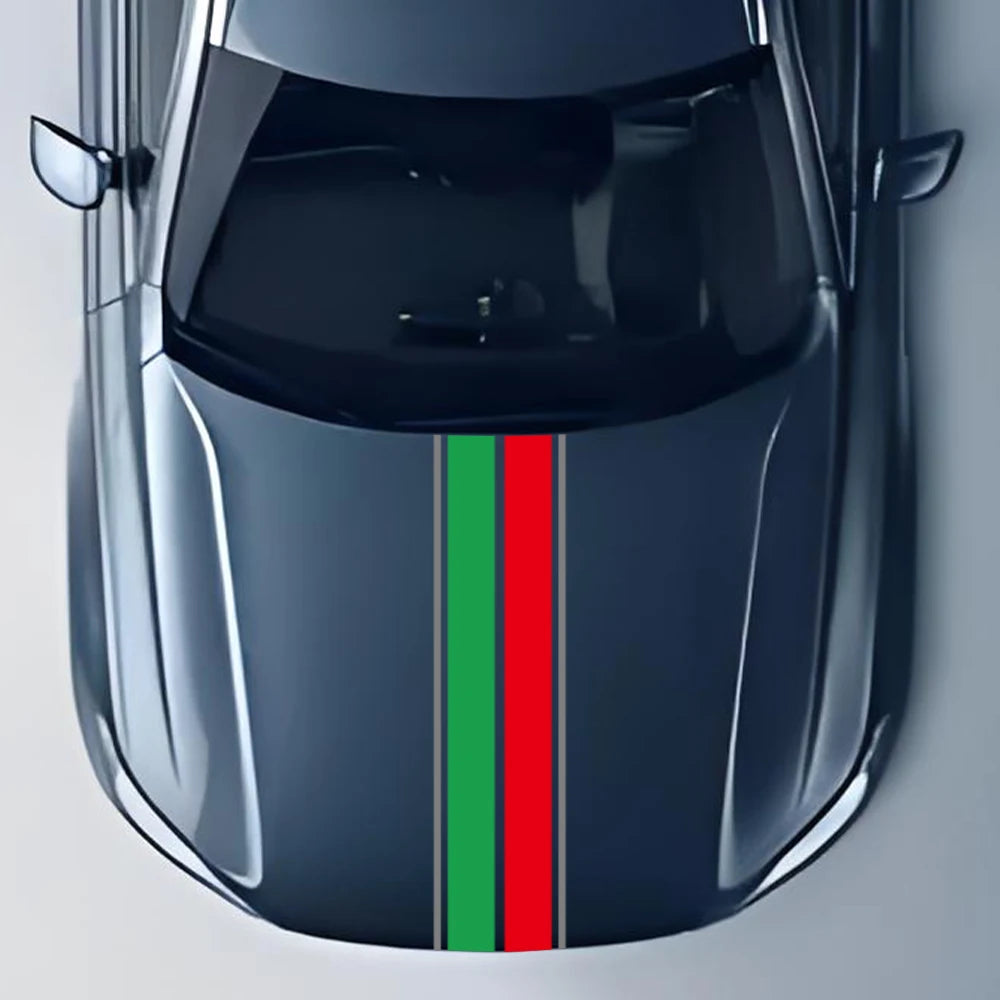 Car Sticker Hood Cover, Multicolor Stripes Kits for Cars SUV Truck – Aggressive Racing Graphics Vinyl Decal – Auto Tuning Decoration Accessories – Sport Stripe Wrap for Hood Roof Trunk