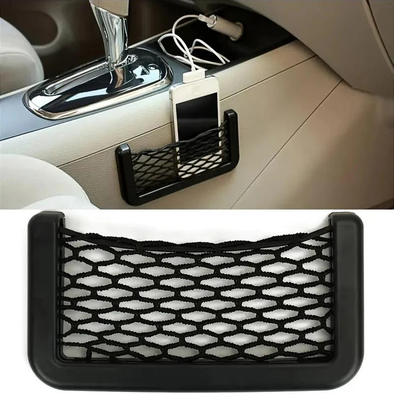 Car Storage Bag Nets, Adhesive Auto Seat Organizer – 15-20cm Resilient Door Side Net Pocket – Multifunctional Car Styling Storage Nets for Phones, Maps, Bottles – Interior Accessories