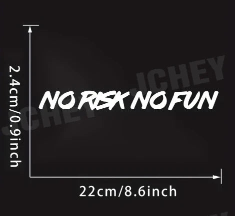 "No Risk No Fun" Car Sticker Decal – 22cm x 2.4cm Black & White Vinyl Graphic – Funny Creative Saying for Car Window, Bumper, Truck, Laptop – Weatherproof Novelty Auto Accessory