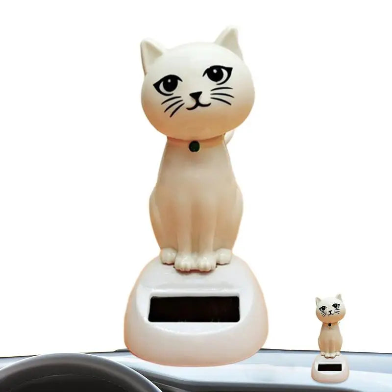 Solar Cartoon Cat Car Decoration, Dashboard Ornament with Shaking Head & Paw – Solar-Powered Bobbing Cat Toy for Car Interior, Cute Small Gadget Decor – Funny Accessories Gift for Women Men Cat Lovers