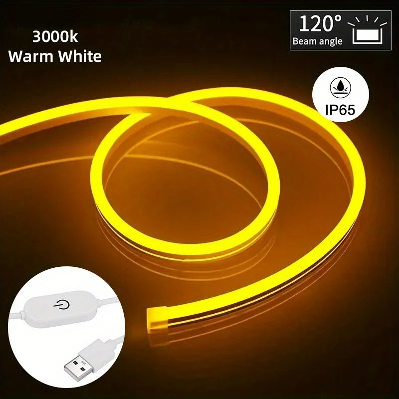 USB LED Strip Neon Light, DC 5V Dimmable Flexible Silicone Tape – Touch Sensor Waterproof Neon Sign Strip for Party, Wedding, Birthday Decor – Outdoor/Indoor Decorative Lighting